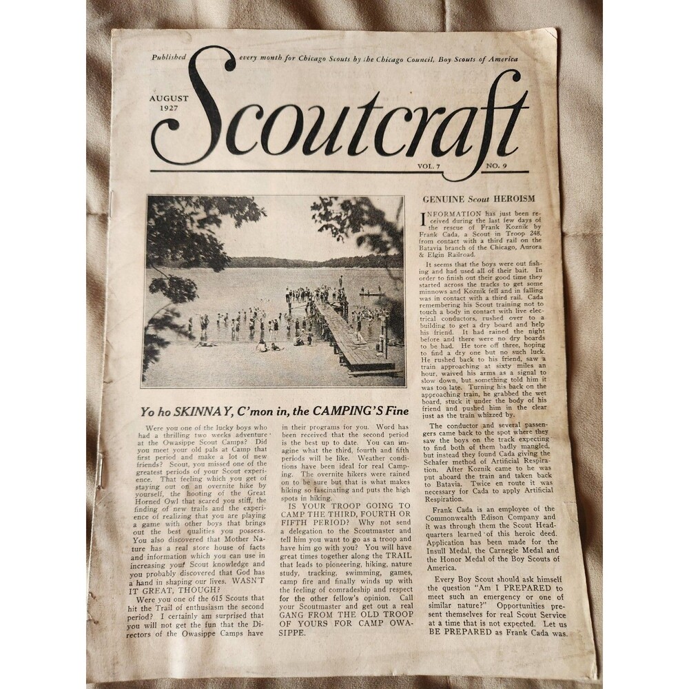 Vintage August 1927 Scoutcraft Magazine Chicago Council Boy Scouts BSA Paper